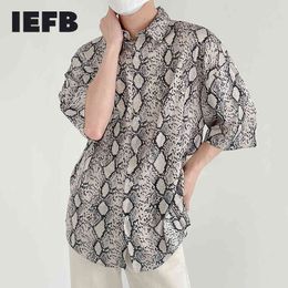 IEFB Snake Print Short Sleeve Shirt Men's Summer Loose Cusual Shirts Handsome Korean Trend Lapel Tops Lapel Clothing 9Y7577 210524