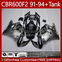 Body+Tank For HONDA CBR 600F2 600 F2 CC 600FS 91 92 93 94 Bodywork 63No.11 CBR600 FS CBR600F2 CBR600FS 1991 1992 1993 1994 CBR600-F2 600CC 91-94 Fairings Kit flat silvery