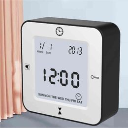 Electronic LCD Table Alarm Clock Cube digital with Calendar & Thermometer&Count down Timer bedside Battery Operated for home 211112