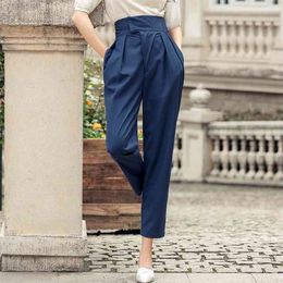 Fashion Women Trousers Solid High Waist Ankle Length Pants Casual Office Ladies Work Wear 210603