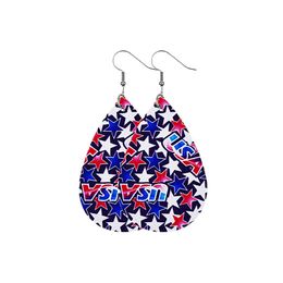 Handmade Multi Layer Leather Earrings American Flag Leaf Teardrop Earrings Women Fashion Jewellery American Independence Day Gifts Q0709