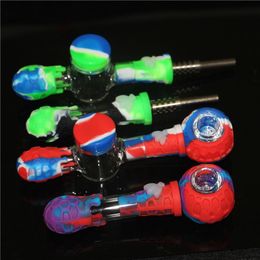 wholesale 4 in 1 Colourful Concentrate Silicone Pipes Dab Straw Nectar Set With 14mm Titanium Tip Nail Oil Rigs