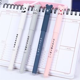 Animal Face Erasable Gel Pen Kawaii Pig Bear Cat Mouse Pens School Office Stationery Supplies 0.35mm Blue Black Ink Writing Tools