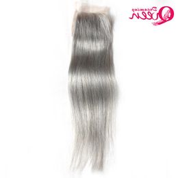 -Cierre de encaje recto gris Ombre Brasileño Virgen Human Hair 4x4 Cierre de encaje con pelo Color gris Cierre de pelo Cierre de la mejor calidad PVQLJ