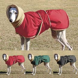 Winter Warm Dog Clothes Waterproof Thick Dog Jacket Clothing Red Black Dog Coat with Leash Hole for Medium Large Dogs Greyhound 211013