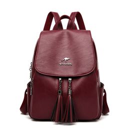 Genuine leather fashion backpack women's large capacity soft leather anti-theft school bag tide casual wild tassel backpacks