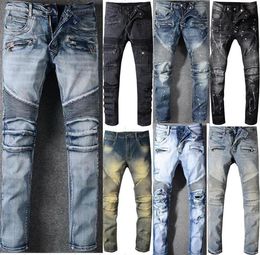 QNPQYX New Street Jeans Men Angusted Ripped jeans Slim Fit Motorcycle Biker Denim para cal￧as Hip Hop