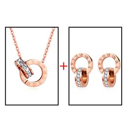 Pendant Necklaces Luxury Elegant Love Numeral Crystal Necklace Set For Women Fashion Stainless Steel Pendant Trend Designer Woman Wedding Gift Jewelry O0AY