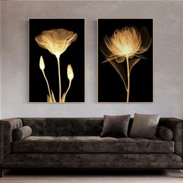 Light Yellow Flowers Canvas Paintings Abstract Flowers On Black Groud Wall Art Posters Modern Art Pictures For Living Room Decor