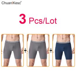 3pcs Men's Sports Underwear Long Ice Silk Boxers Soft Comfortable Sweat Absorbing Fast Drying Running Anti Abrasion Leg Shorts Underpants