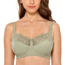 Women's Full Coverage Lace Wireless Non-padded Cotton Bras 36-48 C D DD E F G 211110