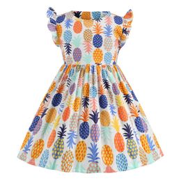 European Style 2021 Flower Print Summer Dresses for Girls A-line Dress Short Sleeve Cotton Kids Clothing Children Floral Q0716
