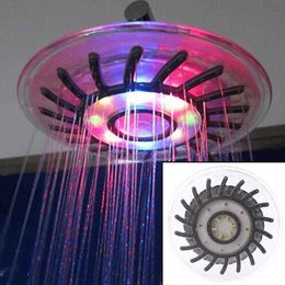 8" Bathroom 7 Colours Automatic LED Light Changing Round Top Shower Head Bath Rainfall 210724