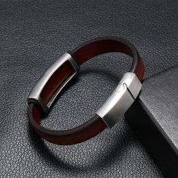 Bangle European And American Simple Versatile Men's Genuine Leather Bracelet, Hand-woven Magnetic Buckle, Retro Male Jewelry