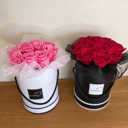 Bouquet Flowers Box Packaging Artificial Flower Arrangement Stand Vase Home Wedding Party Table Decor Round Gifts Boxes with Lid 210323