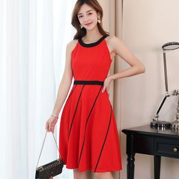 Red White Tank Dress Sleeveless Back Bow Slim Vestidos Elegant Korean Midi Women Summer Dresses Casual Wrap Ladies Sundresses 210507