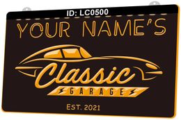 LC0500 Your Names Classic Car Garage Est Light Sign 3D Engraving