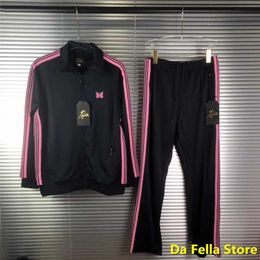 2020 Pink Stripe Needles Jackets Men Women Pink butterfly embroidery Needles AWGE Jacket Hip Hop High Quality Awge Coats X0710