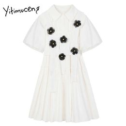 Yitimuceng Dresses for Women A-Line Solid White Spring Flare Sleeve Square Collar Short High Waist Clothes Office Lady 210601