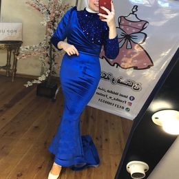 Saudi Arabic Muslim Prom Dress Mermaid 2022 Long Sleeves Velour Seuqins Party Dress for Women robe de soirée femme