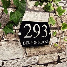 Modern House Number Plate Address Outdoor Stickers Door Plaque Street Black Glass Effect Other Hardware