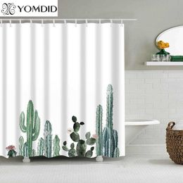 Tropical Cactus Shower Curtain Polyester Fabric Bath Curtain For The Bathroom Decoration Multi-Size Printed Bathroom Accessories 210609