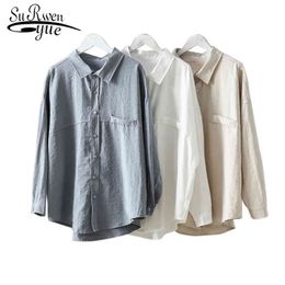 Long Sleeve Plus Size Solid Women Blouse Shirt Casual Loose Vintage Cardigan Tops Camisas Mujer 6800 50 210508