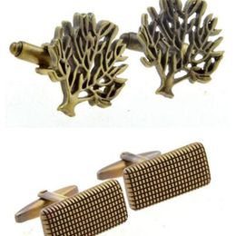 10pairs/lot Vintage Bronze Rectangle Checker Pattern Cufflinks Retro Hollow Design Tree Cuff Links Men Jewelry Whole