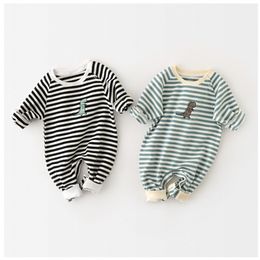 MILANCEL Autumn Baby Clothes Striped Cotton born Boy Rompers Dinosaur Embroidery Toddler Jumpsuit 210816