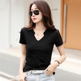 BOBOKATEER plus size v-neck black t shirt women summer tee shirt femme damskie t-shirt women tshirt cotton camisetas mujer 210324