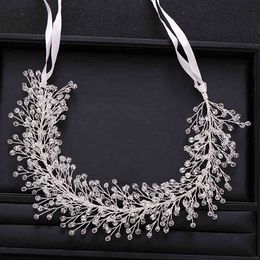 Trendy Handmade Wedding Accessories Silver color Baroque Rhinestone Crystal Headband Bridal Tiara Woman Hair Band Jewelry