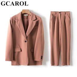 GCAROL Women Blazer And Guard Pants Sets Two Pieces OL Single Breasted Jacket Formal Suit Pleated Trousers Spring Autumn Winter 210925