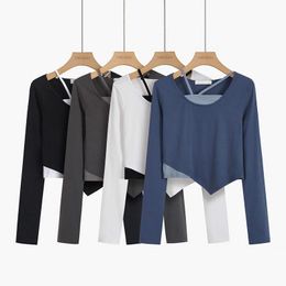 Women's T-Shirt Y2K Long Sleeve Blue Black Sling Women Crop Top T Shirts Fashion Korean Goth Streetwear Harajuku Aesthetic Vest Tshirts Clot