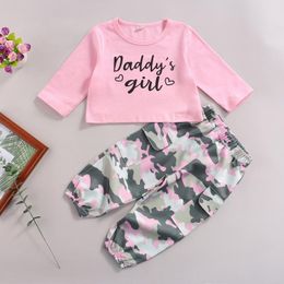 Clothing Sets 2Pcs Toddler Baby Girls Clothes Spring Autumn Outfits Long Sleeve Letter Print T Shirt Tops + Camouflage Cargo Pants Set