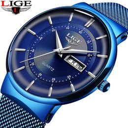LIGE Women Watches Top Brand Luxury Ultra Thin Quartz Watch Ladies Steel Mesh Strap Fashion Waterproof Watch reloj muje 210517