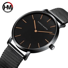 Drop Relogio Masculino Waterproof Japan Quartz Movement Stainless Steel Mesh Band Fashion Male Black Watches For Men 210527