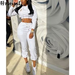 Two Piece Set Women Solid Hooded Long Sleeve Crop Tops Strappy Pants Sets Lounge Wear Tracksuit Autumn Streetwear Clothes 210513