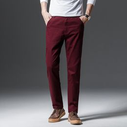 YUNY Men Solid Fit Casual Cotton Formal Middle Waist Plain Front Pant Wine Red L