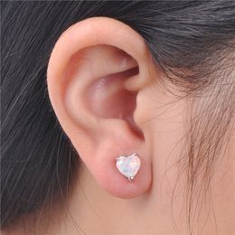 Elegant White Sweet Heart Cut Fire Opal Charm Earrings 925 Sterling Silver Jewelry Women Fashion 1 Pair