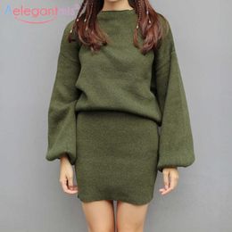 Aelegantmis Knitted Sweater Two Pieces Set Women Casual Pullover Mini Short Skirt 2 Suit Vintage 3 Colors 210607