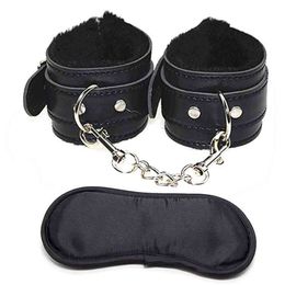 Nxy Sm Bondage Sexy Adjustable Pu Leather Plush Handcuff Ankle Gags Restraints Toy Muply Exotic Accessories 1223