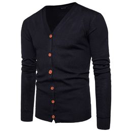 Men Knit Sweater Spring Autumn New Men Solid Color V-neck Long-sleeved Sweater Cardigan Tops Casual Plus Size Mens Clothing