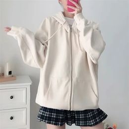 Oversize girls loose white hoodies fashion ladies elegant sweatshirts chic female vintage soft cotton sweatshirt women 210427