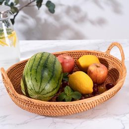Storage Baskets Rattan Woven Fruit Basket For Bread Vegetable Bowl Food Organizing Kitchen Counter Desk Serving Tray