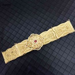 Golden Hollow Flower Metal Square Button Waist Body Chain Belt Jewelry Waistband Wedding Bridal Accessories Arabic Gown Belts