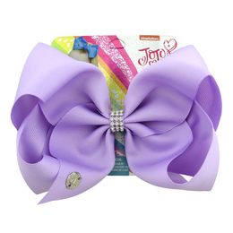 2021 8 Inch Jojo Siwa Hair Bow Solid Colour With Rhinestone Clips Papercard Metal Logo Girls Big Hair Accessories Hairpin hairband