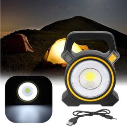 30W COB LED USB Solar Work Light Spotlight Flood Lamp Lantern Outdoor Camping - Gray+Black