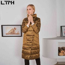 Light thin Warm double-sided wear Duck Jacket Women plus size long slim Down Coats Winter Fashion Casual Parka 210427