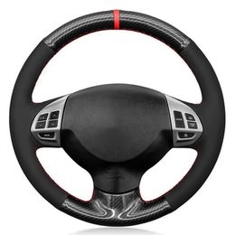 Car Steering Wheel Cover Black Carbon Fibre Suede For Mitsubishi Lancer X 10 2007-2015 Outlander 2006-2013 ASX 2010-2013