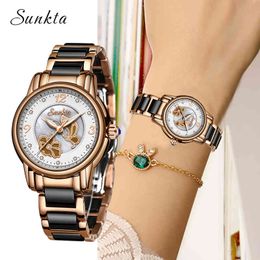 SUNKTA Watch Women Watches Ladies Creative Women's Ceramic Bracelet Watches Female Clock Relogio Feminino Montre Femme 210517